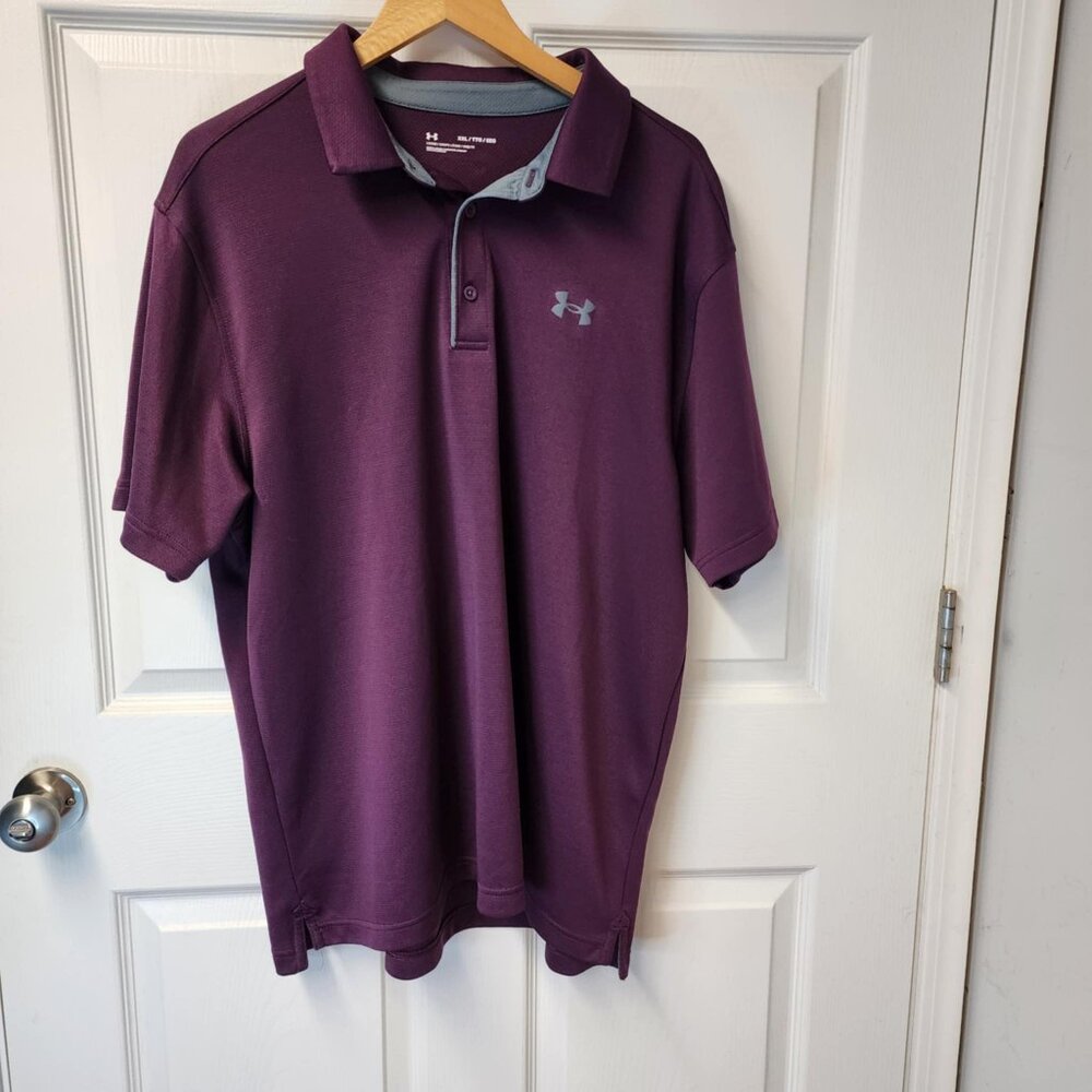 Under Armour Mens UA Tech purple gray polo loose men size XXL causal athletic